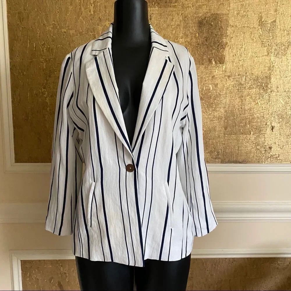SKYLAR + MADISON black ivory striped blazer M
